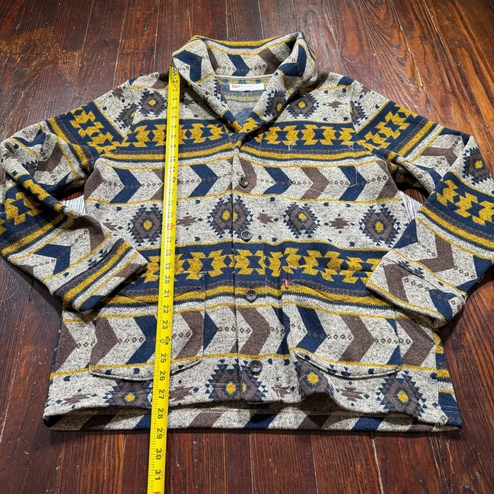 Levis Sweater Mens XL Blue Aztec Shawl Collar Cardigan Fleece‎ Western Chore